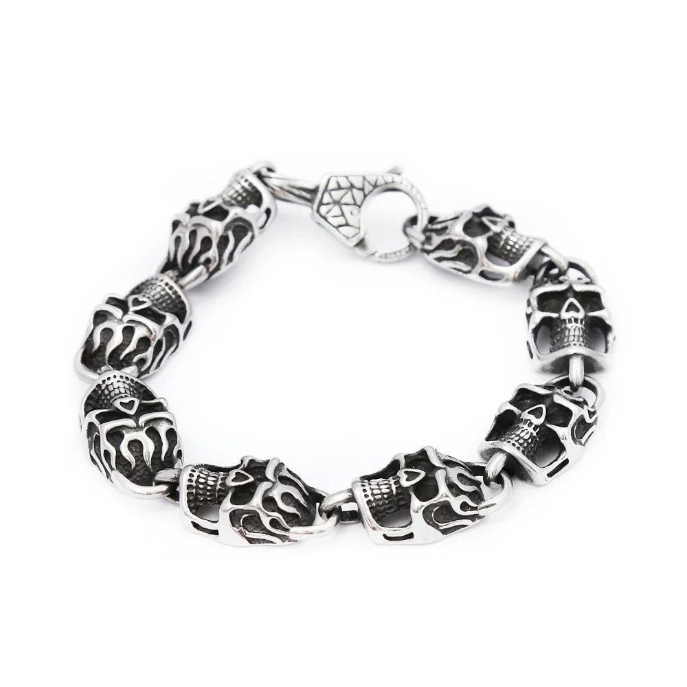 Gothic Vintage Edelstahl Schwarz Schädel Armband Für Männer Hip Hop Biker Kühlen Skeleton Armreifen Charme Partei Schmuck Dropshipping