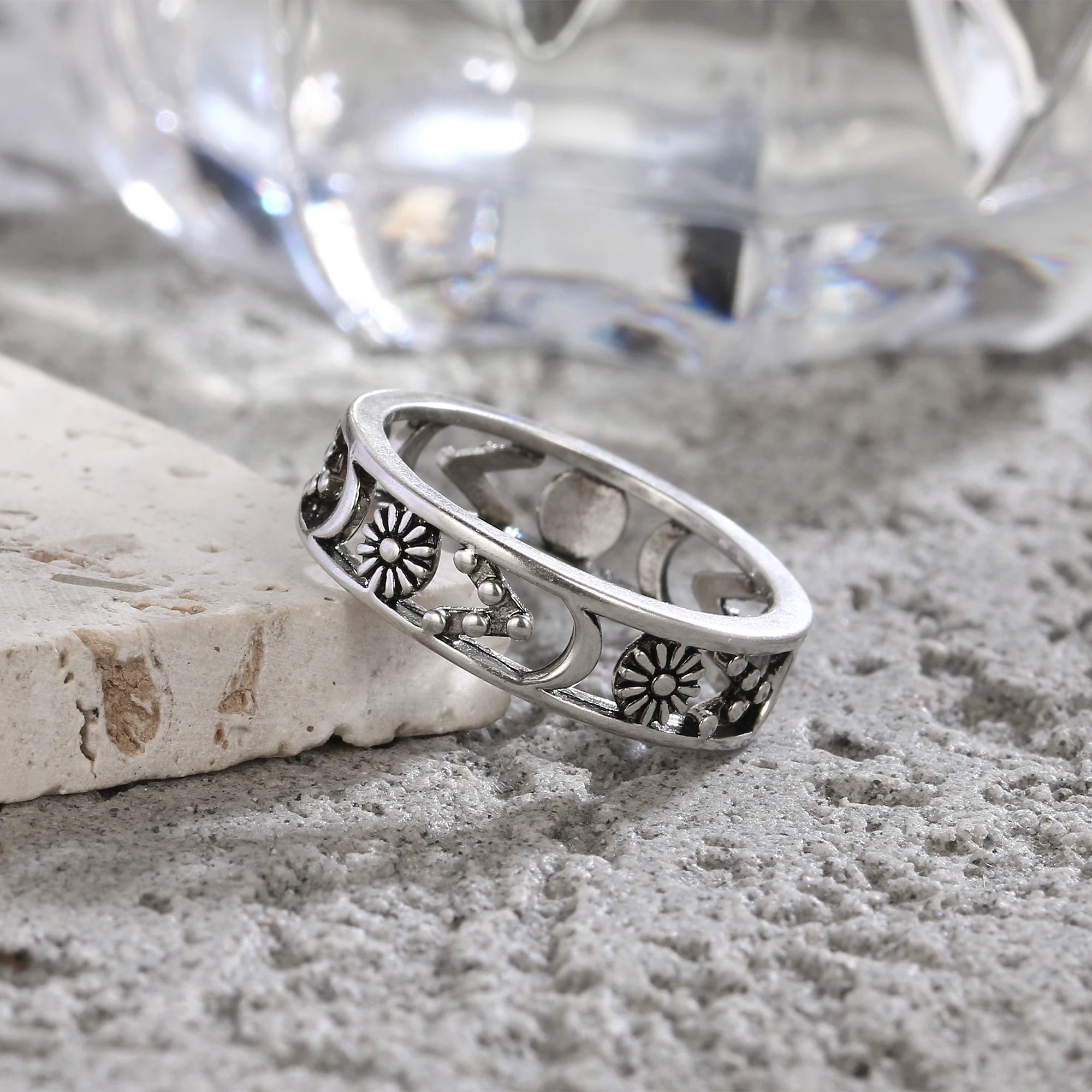Ringe aus 925er-Sterlingsilber, ausgehöhlt, Vintage-Blumenform, mit Retro-Silber, Hip-Pop, coole Ringe, edler Schmuck, Geschenk für Damen und Herren