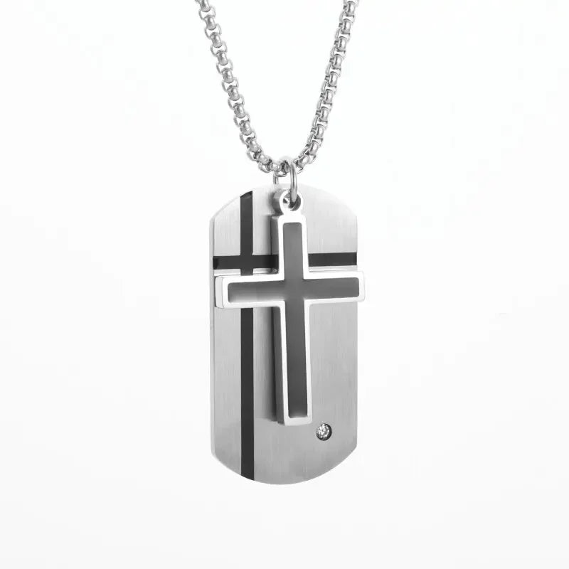 Herren-Kreuz-Halskette, Edelstahl, silberfarben, Glaube, Kreuz, Bibelvers, Erkennungsmarke, Anhänger, Halskette, Geburtstagsgeschenke für Jungen