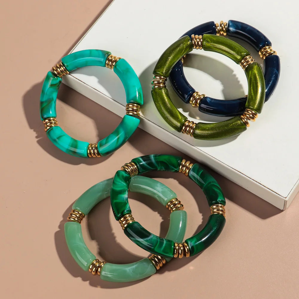 Vintage klobige Bambus-Ellenbogen-Acryl-Armbänder für Damen und Herren, Rock, Punk, Stretch, großes gebogenes Rohr, Stapel-Armreif, Paar-Schmuck, Geschenke