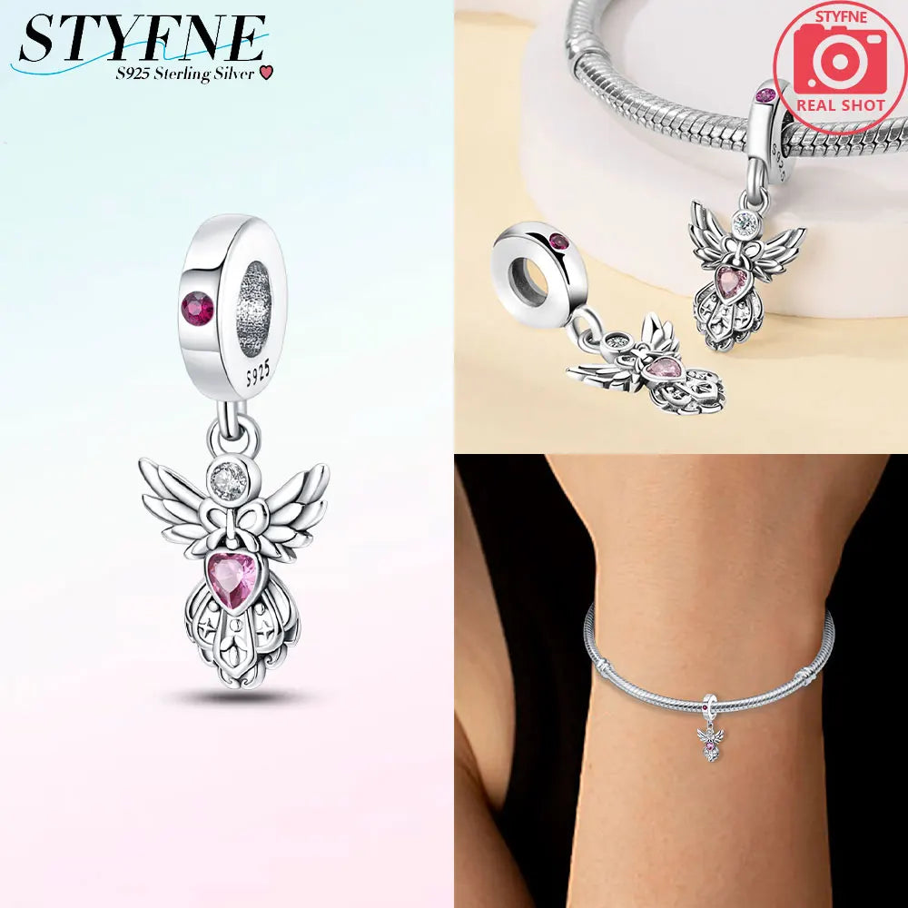 Herzform Heißer Verkauf Klassisch Lila Retro 925 Silber Lotus Engel Muster Charms Perlen Fit 3mm Original Armband DIY schmuck Geschenk