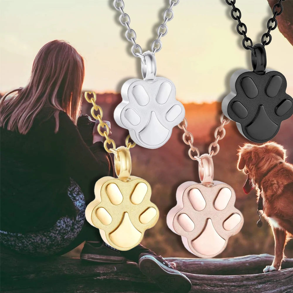 Haustier-Urnen-Halskette für Asche, Anhänger, Pfotenabdruck, Haustier-Urnen-Halskette, Gedenk-Andenken-Schmuck für die Asche von Haustieren/Hunden/Katzen