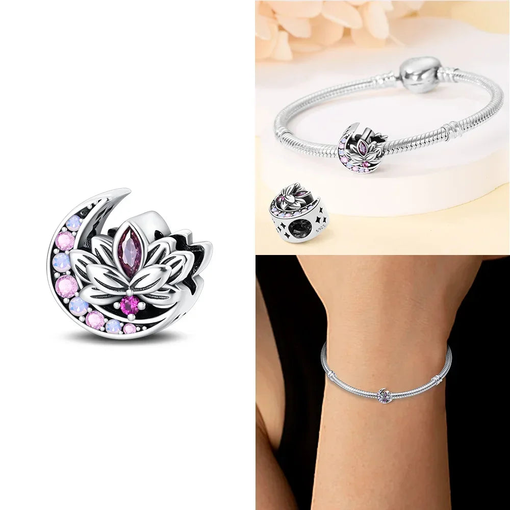 Herzform Heißer Verkauf Klassisch Lila Retro 925 Silber Lotus Engel Muster Charms Perlen Fit 3mm Original Armband DIY schmuck Geschenk