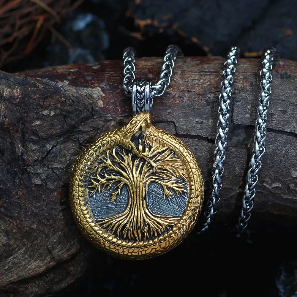 Nordic Viking Baum des Lebens Anhänger Halskette Edelstahl Vintage Viking Yggdrasil Ourobles Halskette Männer Skandinavischen Schmuck