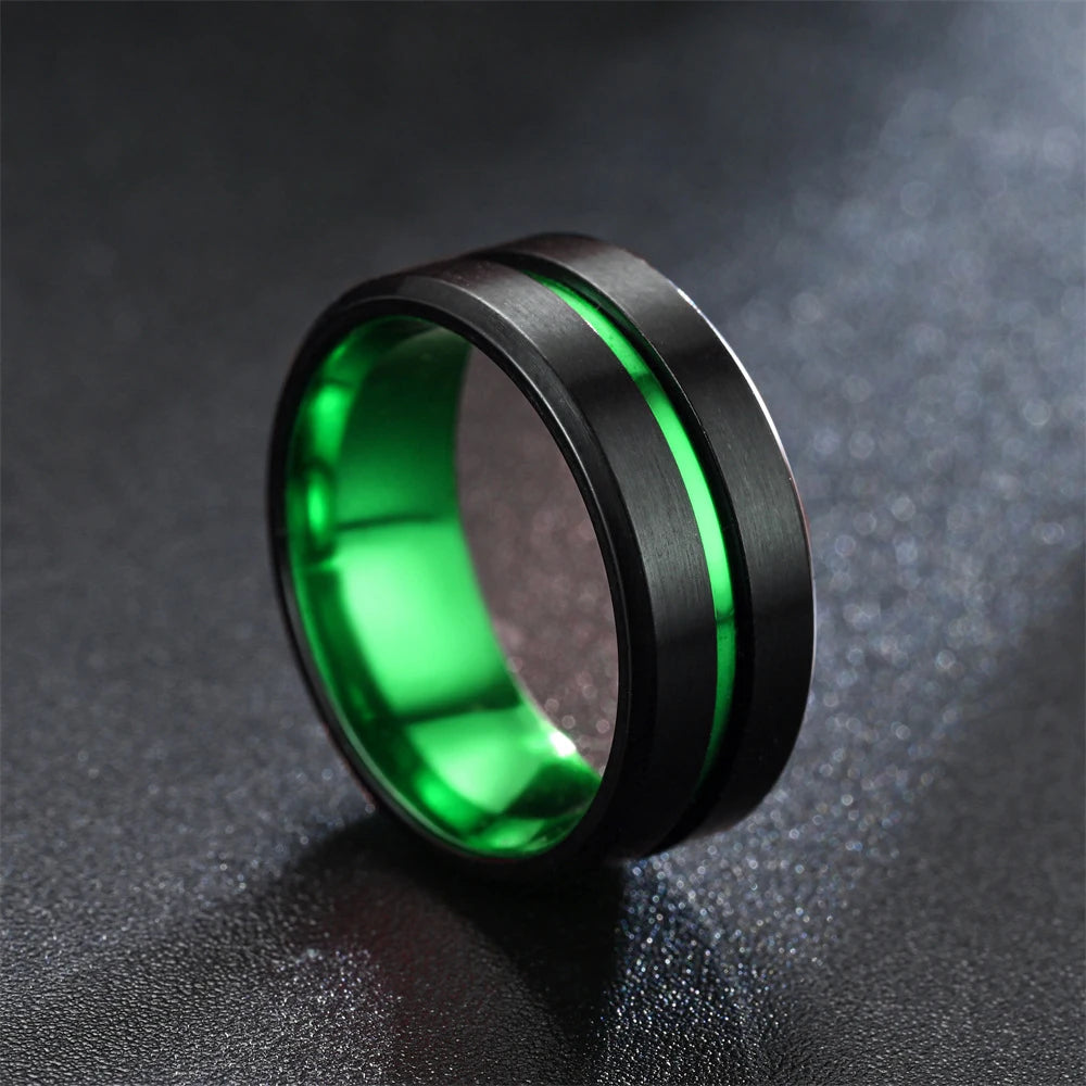 Moderne 8mm Schwarz Titan stahl Ringe für Männer Frauen Nut Facetten Edelstahl Männer Ring Hochzeit Band schmuck Großhandel