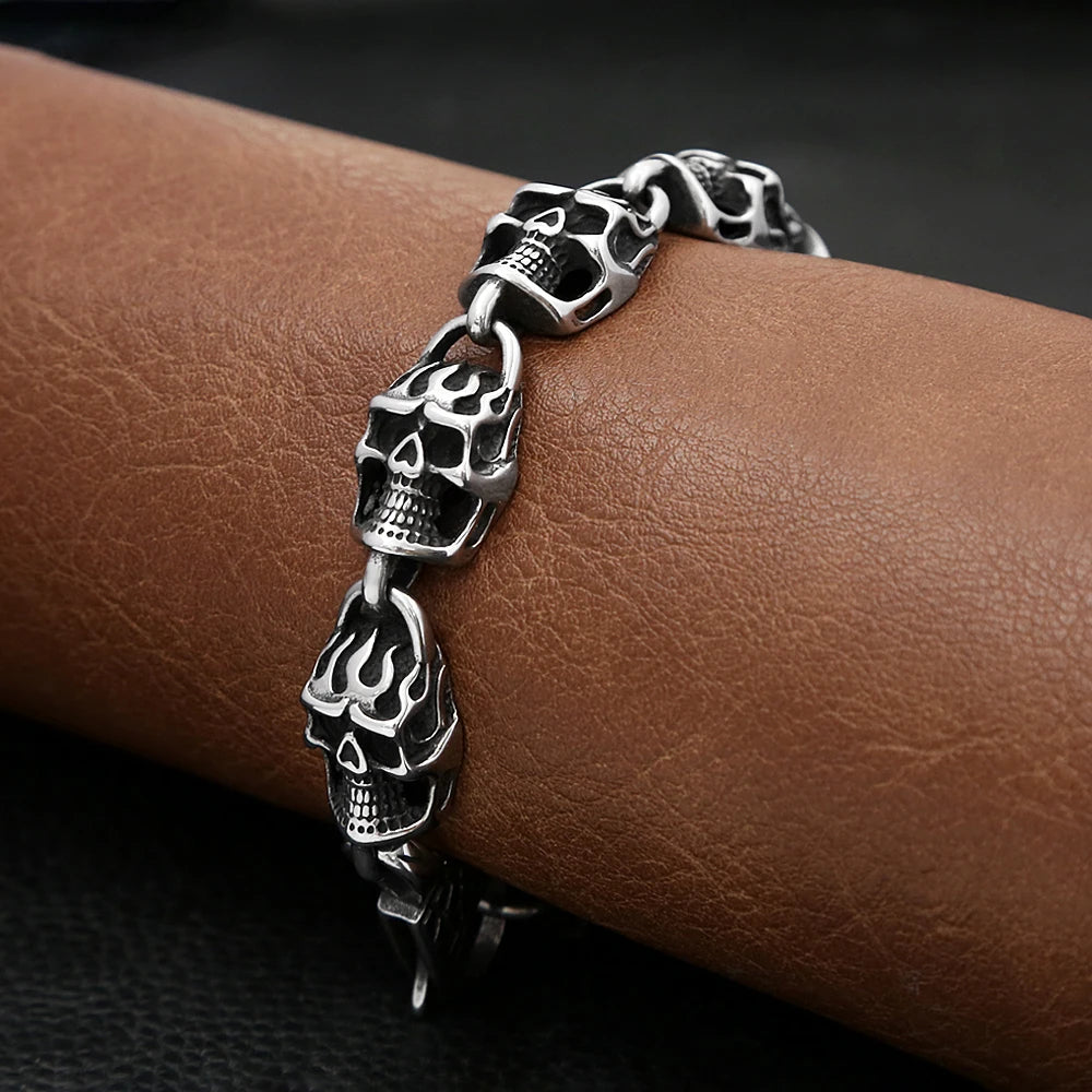 Gothic Vintage Edelstahl Schwarz Schädel Armband Für Männer Hip Hop Biker Kühlen Skeleton Armreifen Charme Partei Schmuck Dropshipping