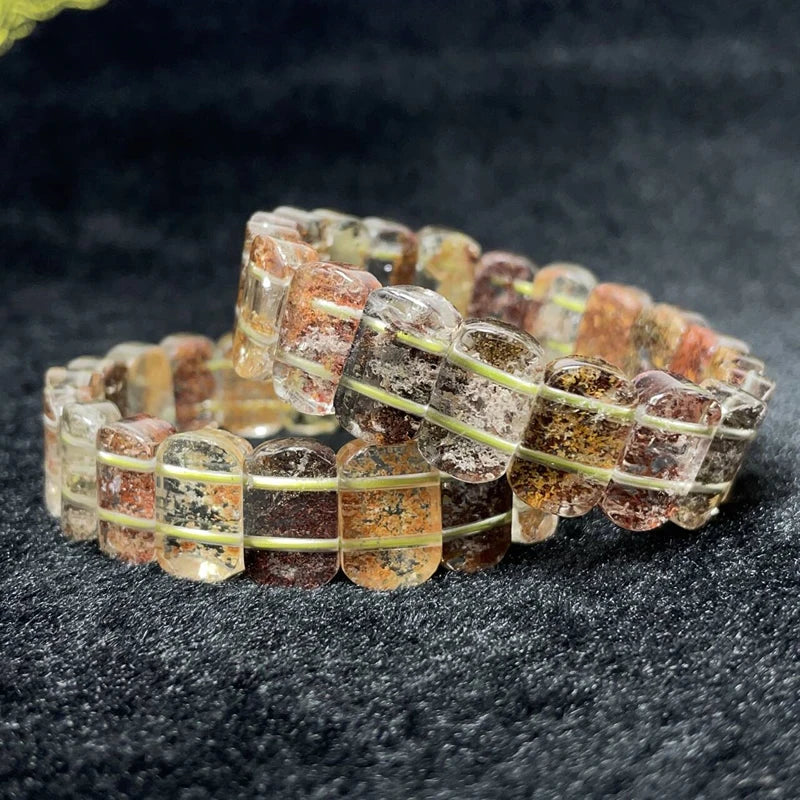 Neues farbiges Naturstein-Vier-Jahreszeiten-Geist-Kristall-Quarz-rechteckiges Armband für Männer und Frauen, Paare, glücklicher Modeschmuck