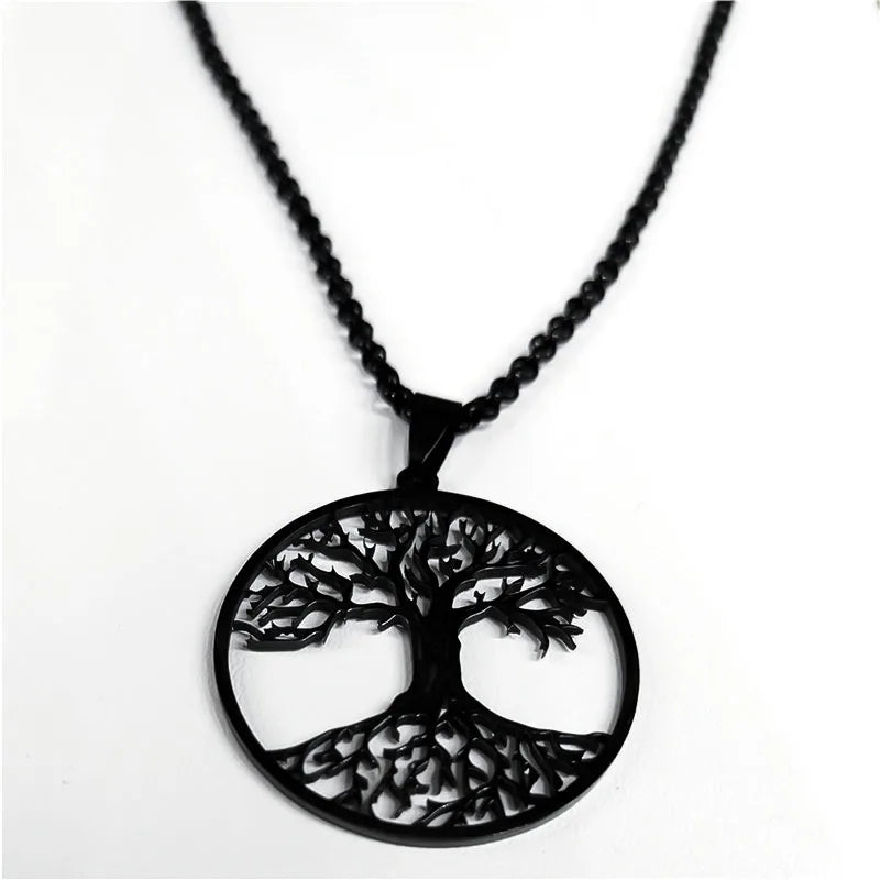 2024 Baum des Lebens Edelstahl Lange Halskette für Männer Schwarz Farbe Halsketten & Anhänger Schmuck cadenas para hombre N834S03
