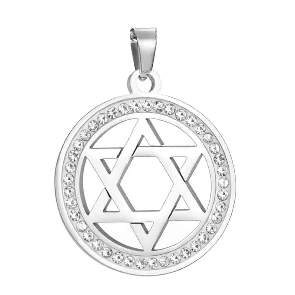 LIKGREAT Stern von David Edelstahl Vintage Halskette klar Zirkon runde Anhänger Halsketten Schmuck Hochzeits geschenk für Frauen Männer