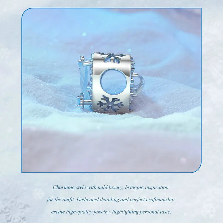 Wostu Sterling Silber schmelzende Eis Schneeflocke Anhänger blau Opal Liebe Herz Regenbogen Charme fit Original Armband DIY Winter Geschenk