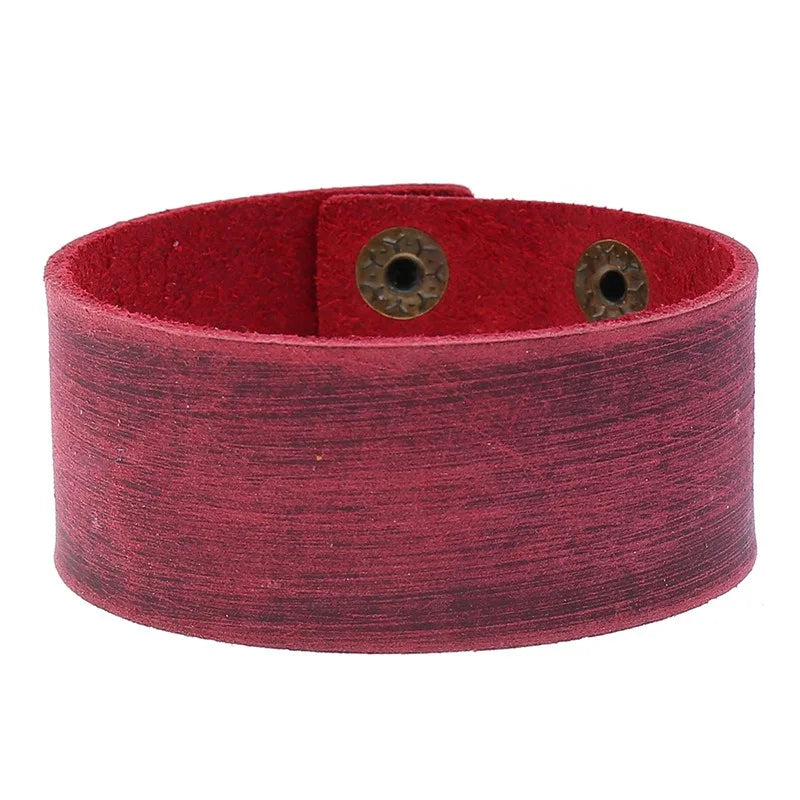 Breite Wickelarmbänder aus echtem Leder für Herren, Retro, verstellbare Armreifen für Männer, Punk-Stil, Schmuck, Geschenke, Schwarz, Braun, Rot, Grün, Blau