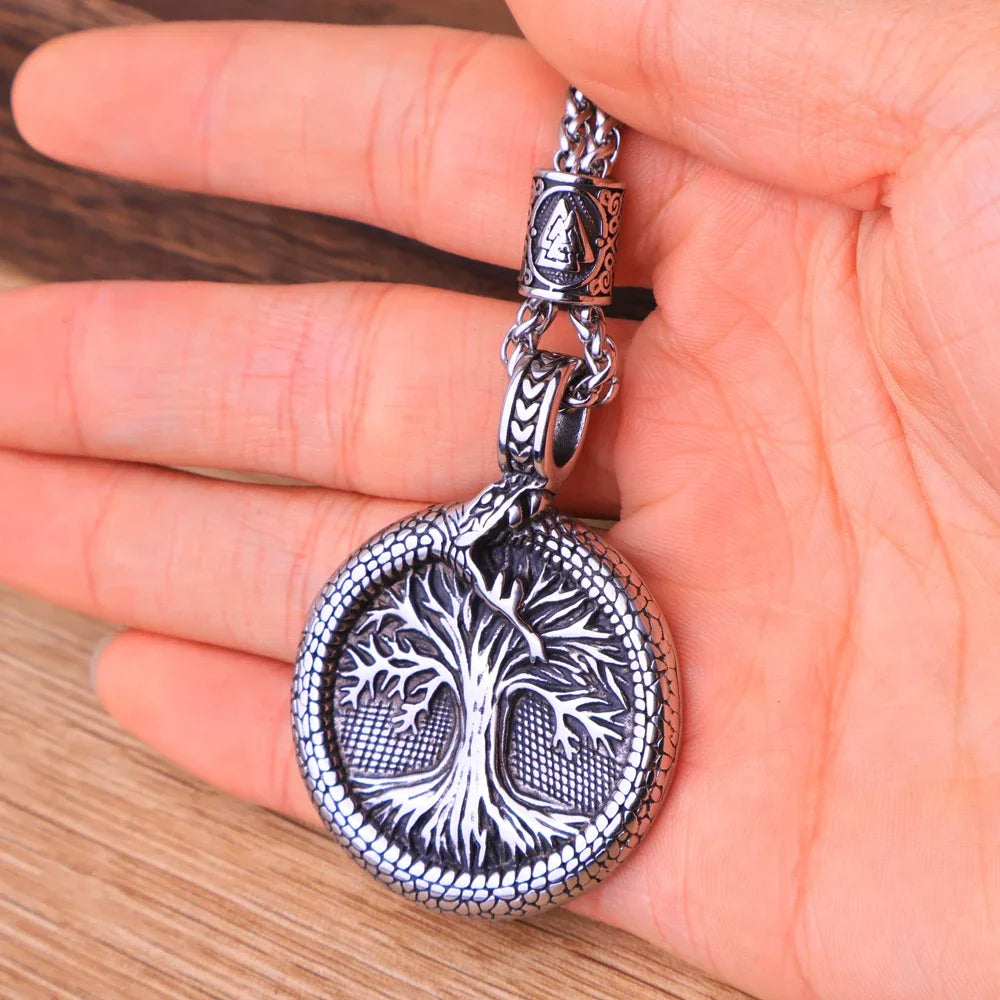 Nordic Viking Baum des Lebens Anhänger Halskette Edelstahl Vintage Viking Yggdrasil Ourobles Halskette Männer Skandinavischen Schmuck