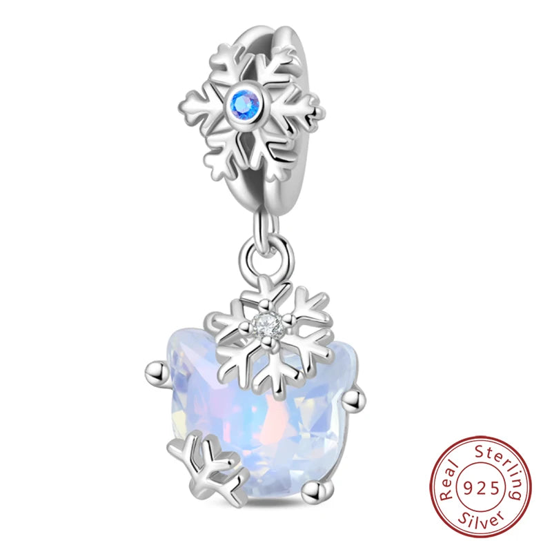 Winter-Charm, Original-Charm-Anhänger aus 925er-Sterlingsilber, Schneeflocke, Schneemann, Pinguin, für Frauen, feiner DIY-Geburtstagsschmuck, Geschenke
