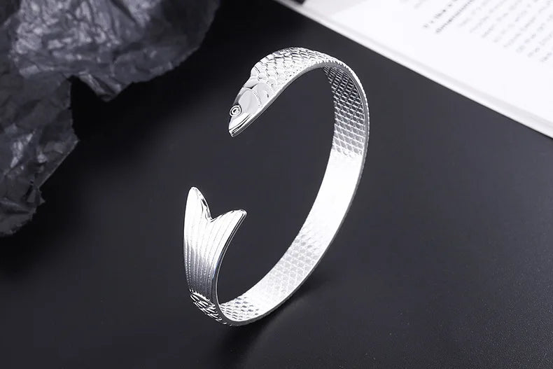 Neue kreative Mode Persönlichkeit Glück Glück Transfer Drachen Armbänder 925 Sterling Silber Schmuck Fisch Armreifen TYB110
