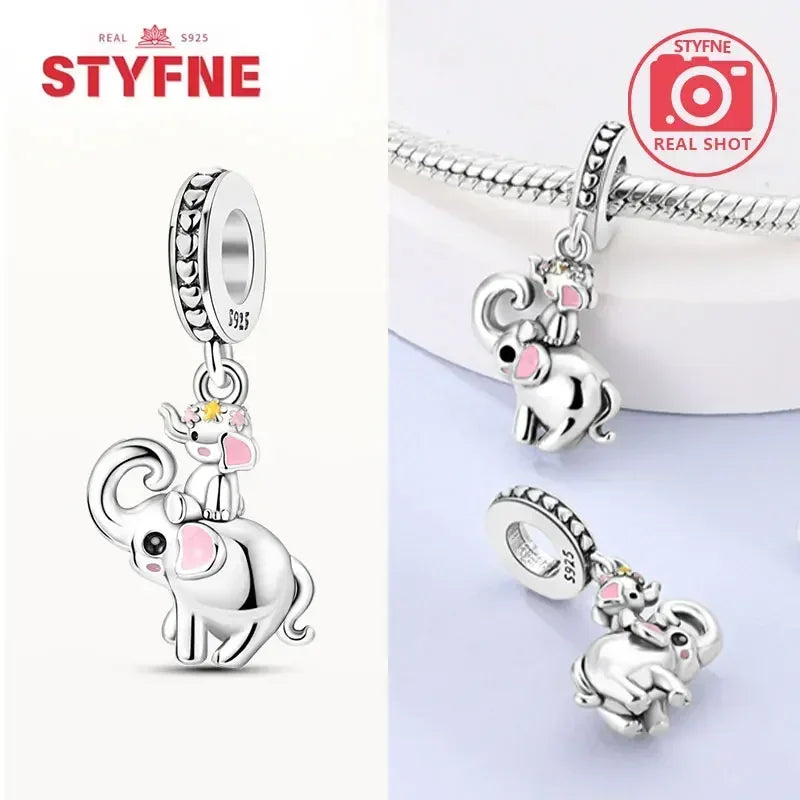 Silber 925 Gold Pyramide Mumie Doppel Charm Elefant Perlen passen Original Armband DIY edlen Schmuck Zubehör für Frauen Geschenke