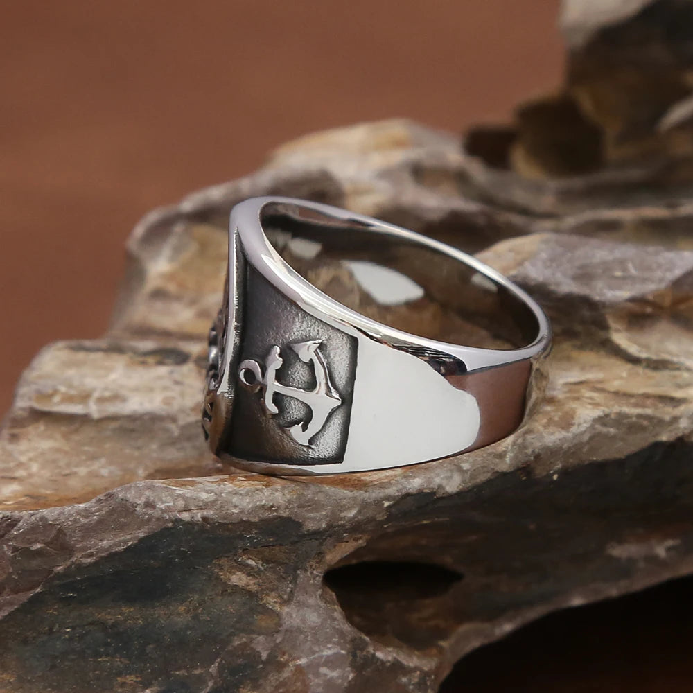 Mode Vintage Nordic Segelboot Piraten Ring Männlichen 316L Edelstahl Viking Kompass Ringe Biker Amulett Schmuck Geschenk Großhandel