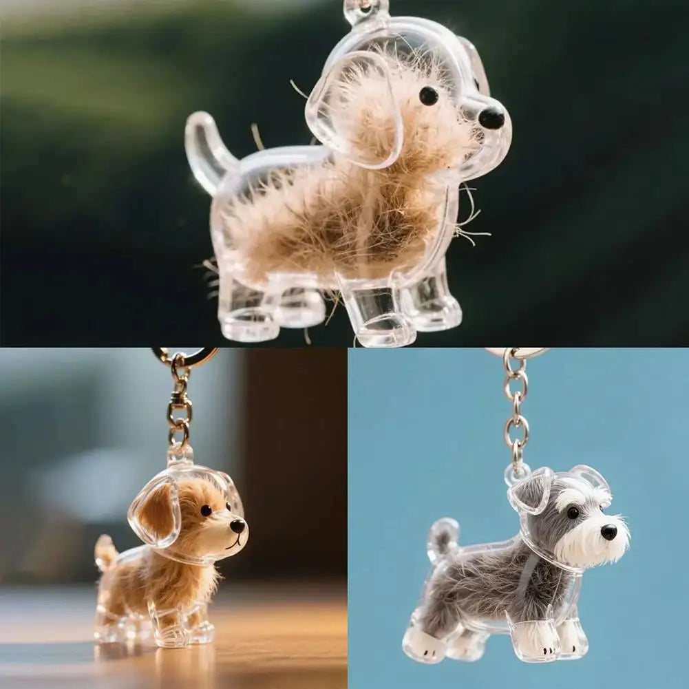 Klarer Tierhaar-Schlüsselanhänger, niedlicher Hund, Fell, Andenkenhalter, kreativer transparenter Tierhaar-Gedenkkollektions-Anhänger für Hund/Katze