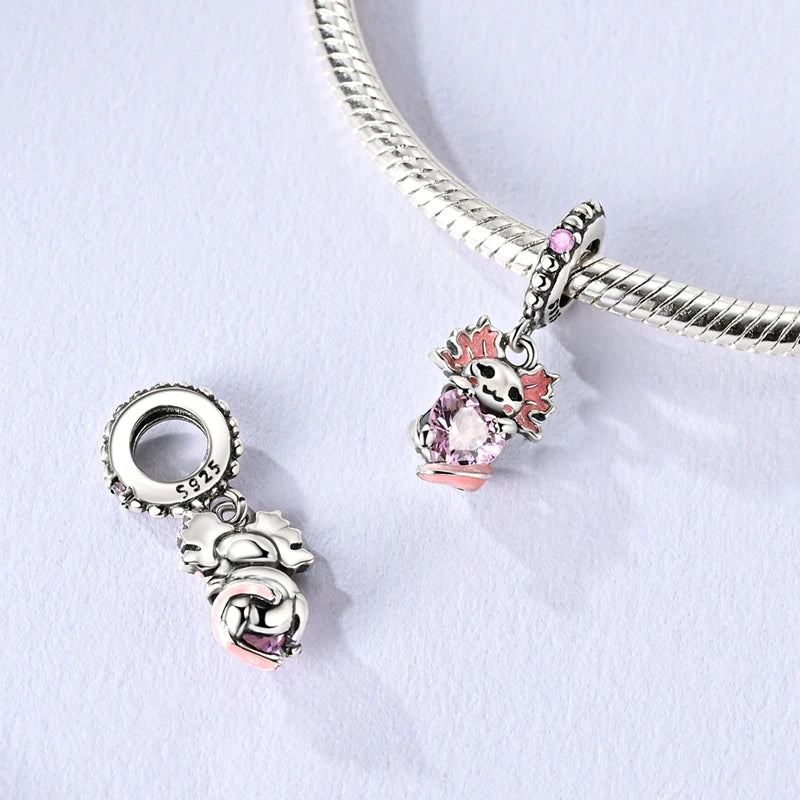 Rosa Charms aus 925er-Sterlingsilber, Perlen, Schmetterling, Parfümflasche, Krone, herzförmiger Zirkon, Charms für Frauen, feiner DIY-Schmuck, Geschenke