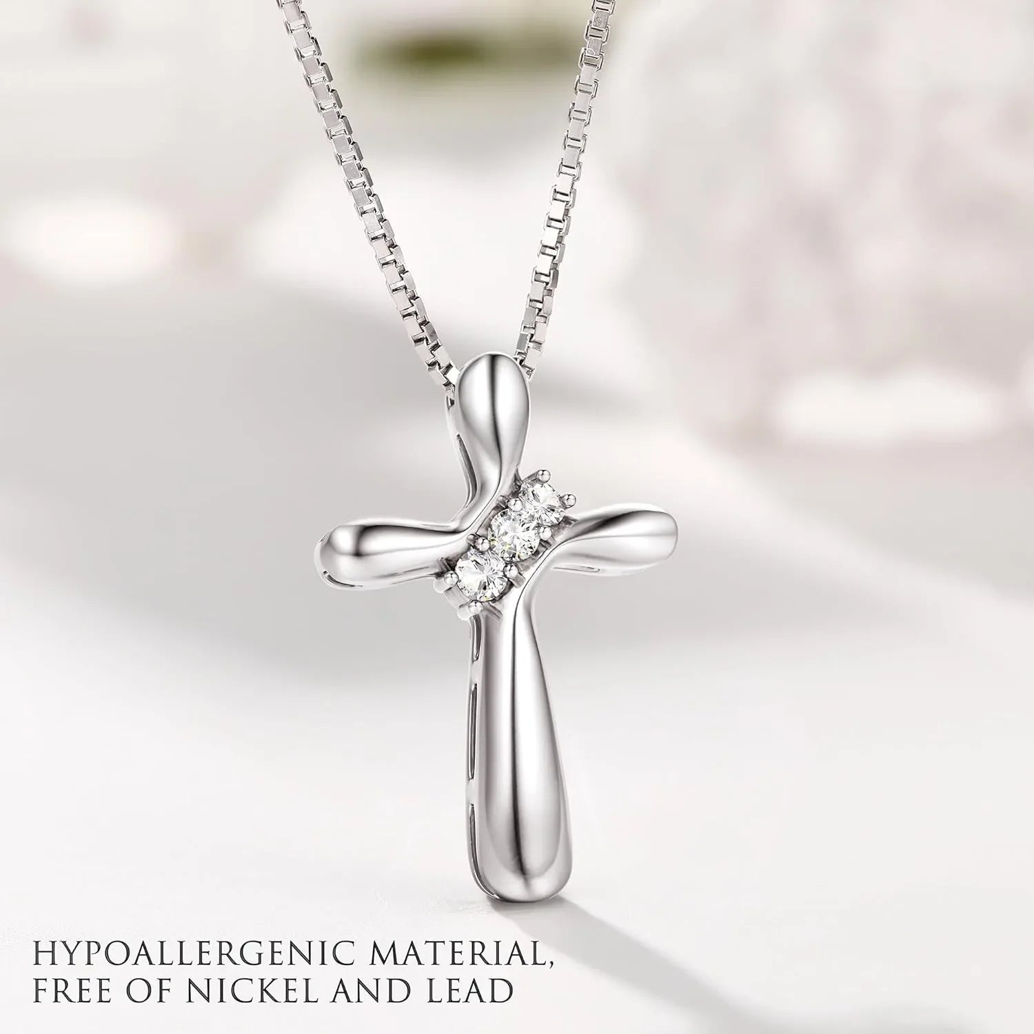 925 Sterling Silber Kreuz Halskette für Frauen 3 Stein Zirkonia Silber Kreuz Anhänger Halsketten mit 1 MM Box Kette, 18 Zoll