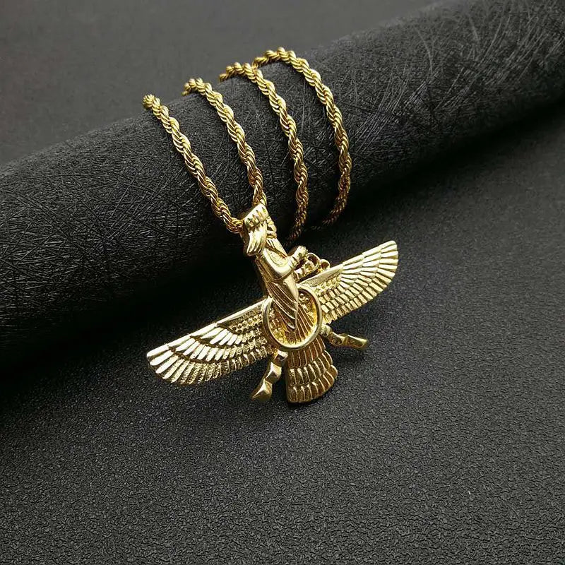 Vintage Punk Stil Iran Faravahar Ahura Mazda Anhänger Halsketten für Männer Frauen 316L Edelstahl Zoroastrian Schmuck Geschenk