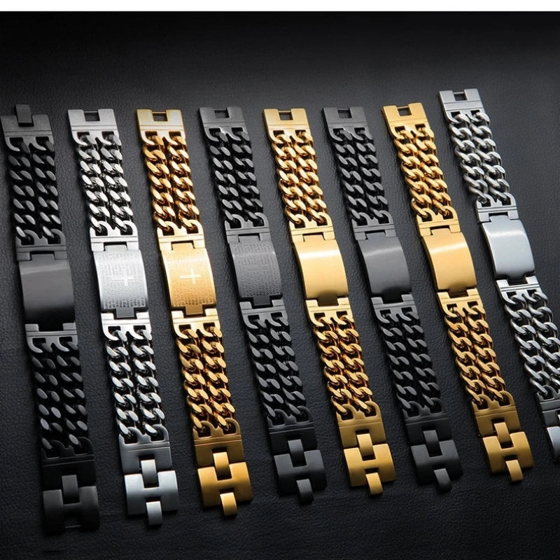 HNSP 24MM Breite 316L Edelstahl Kubanischen Kette Kreuz Armband Für Männer Schmuck Männliche Hand Kette Wrap Armbänder Punk zubehör