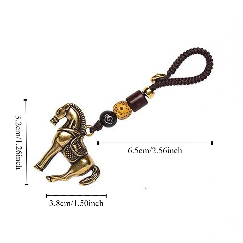 Kupfer Pferd Glück Tasche Anhänger Reichtum Feng Shui Chinesische Sternzeichen Schlüssel Ring Tasche Charme Handgemachte Seil Weben Schlüssel Ketten Schmuck Geschenk