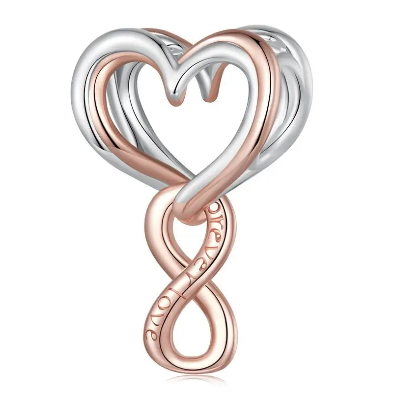 WOSTU Muttertags-Charm aus 925er-Sterlingsilber mit Rosenblüten-Anhänger, Baum des Lebens, Herzperlen, passend für Armbänder, Halsketten, DIY-Geschenk für Mama