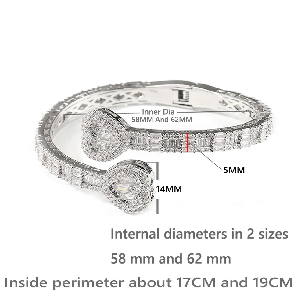Neue Iced Out Bling Schmetterling Herz Armband Silber Farbe CZ Zirkon Oval Charme Geöffnet Armreif Für Männer Frauen Hiphop Luxus schmuck