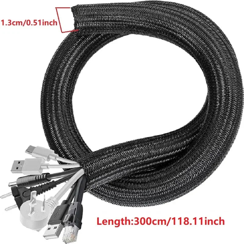 5//3/1M geflochtene Kabelhülse aus PET-Nylon, Kabelgehäuse, Kabelhülsen, Draht für Schreibtisch, PC, TV, Kabelschutz, Kabelwickelabdeckung