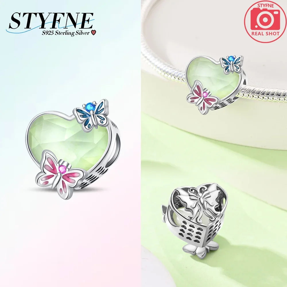 925er Sterlingsilber, Farbe, Glühwürmchen, Chamäleon, Schmetterling, leuchtende Charms, Perlen, passend für Original-Armbänder, DIY-Schmuck, Geschenk