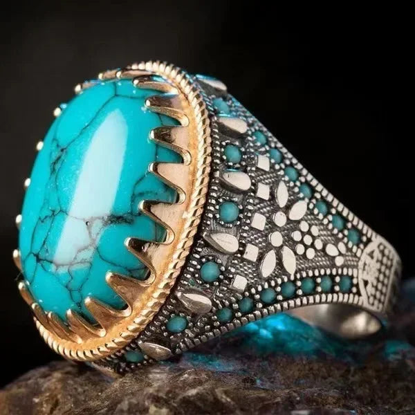 Europäischer und amerikanischer eingelegter Smaragd-Herrenring Türkei Retro dominanter Persönlichkeitsring, um den Bankett-Party-Schmuck teilzunehmen