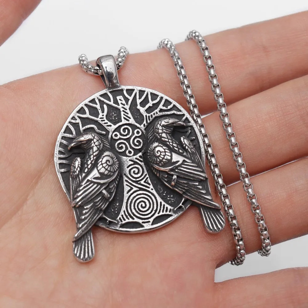 Vintage Baum des Lebens Odin Krähe Anhänger Charm Herren Halskette Mode Weihnachten Valentinstag Geschenk Schutz Schmuck Zubehör