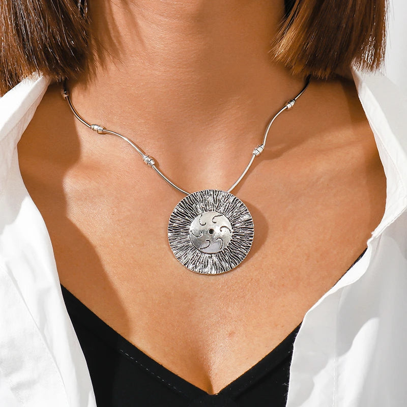 Ethnische Antike Silber Farbe Mond Choker Halsketten für Frauen Boho Türkis Halskette Mädchen Partei Schmuck Geschenke