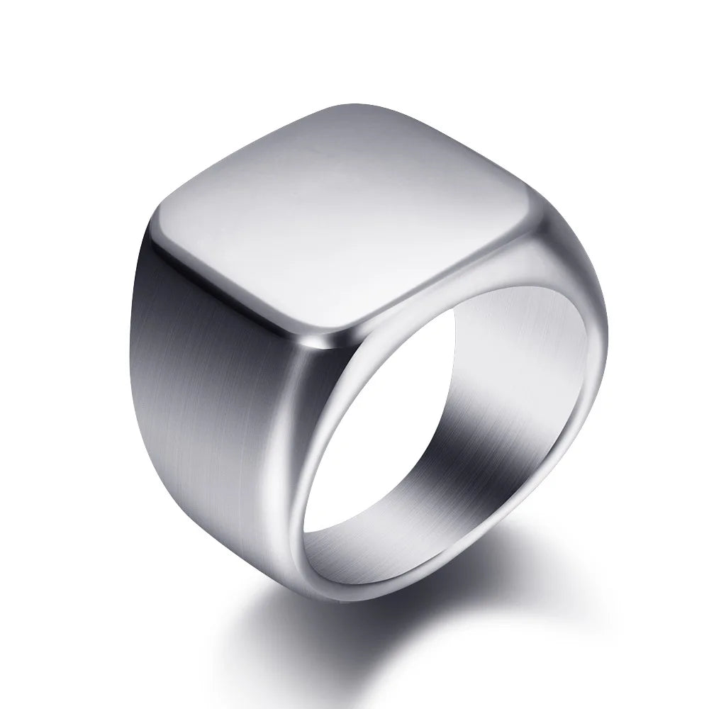 316L Edelstahl Quadrat Signet Ring Für Männer Männlich Finger Schmuck Zubehör Antioxidans Anti-stress Ring