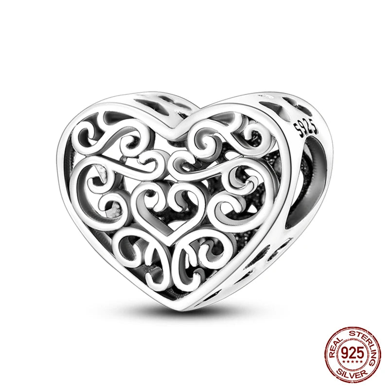 Charms aus 925er-Sterlingsilber, romantische Herz-Serie, Perlen, passend für Qikaola 925 Original-Armbänder, DIY-Schmuck zum Muttertag, Geschenke
