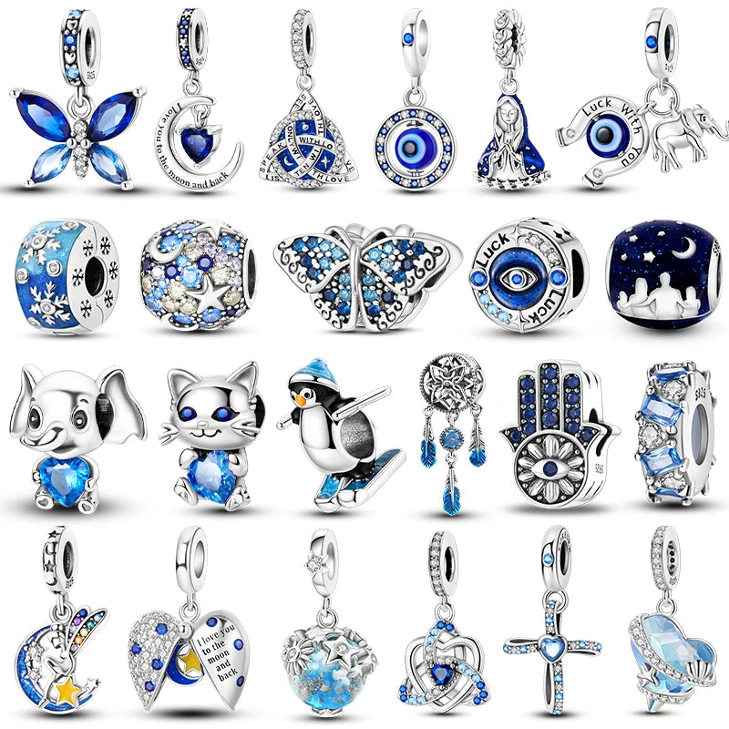 Charm-Anhänger aus Silber 925, blaue Serie, passend für Armbänder, Charms, DIY, originelle Mode-Anhänger für Schmuckherstellung