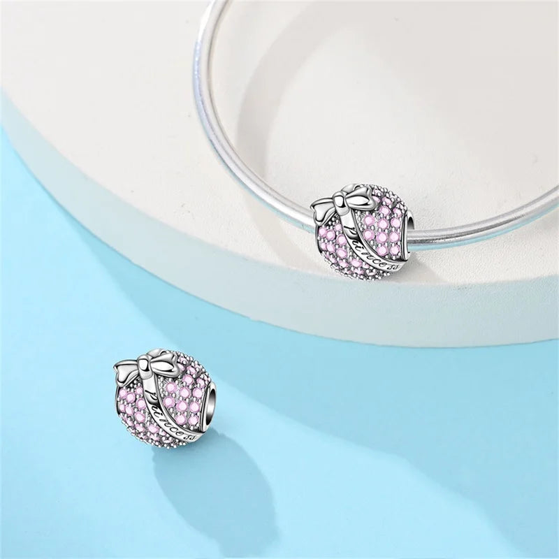 Rosa Charms aus 925er-Sterlingsilber, Perlen, Schmetterling, Parfümflasche, Krone, herzförmiger Zirkon, Charms für Frauen, feiner DIY-Schmuck, Geschenke