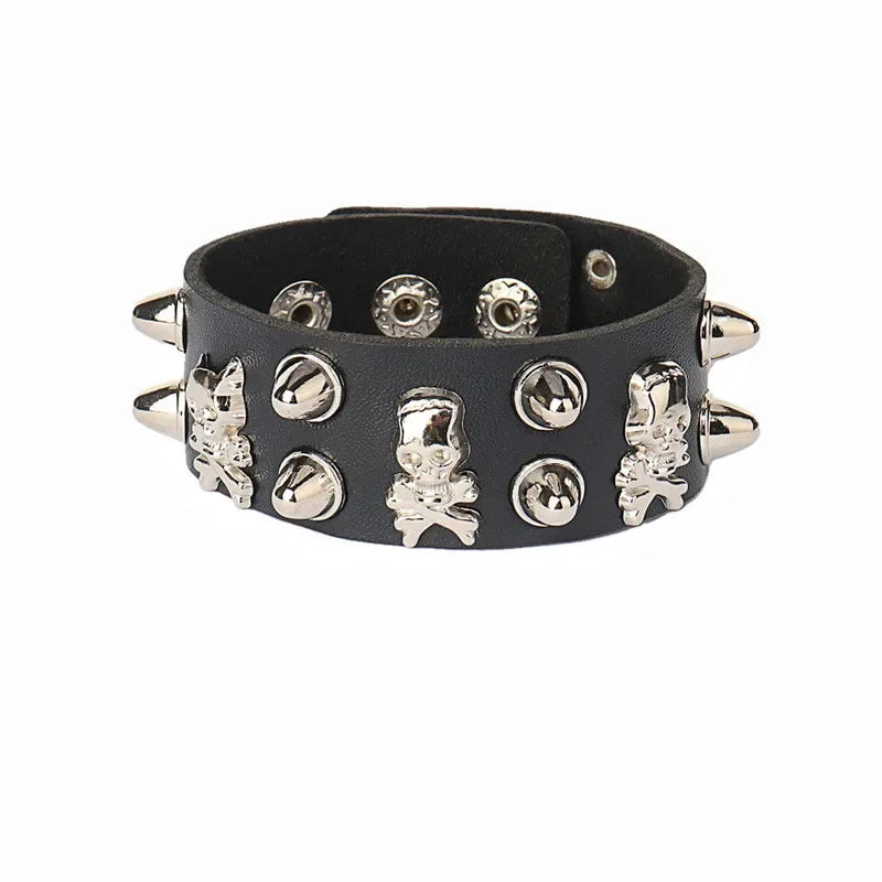 Neue breite Punk Chunky Rivet Leder Armreif Rock Reihen quadratische Nägel Armband einstellbare Größe Schmuck Armbänder & Armreif