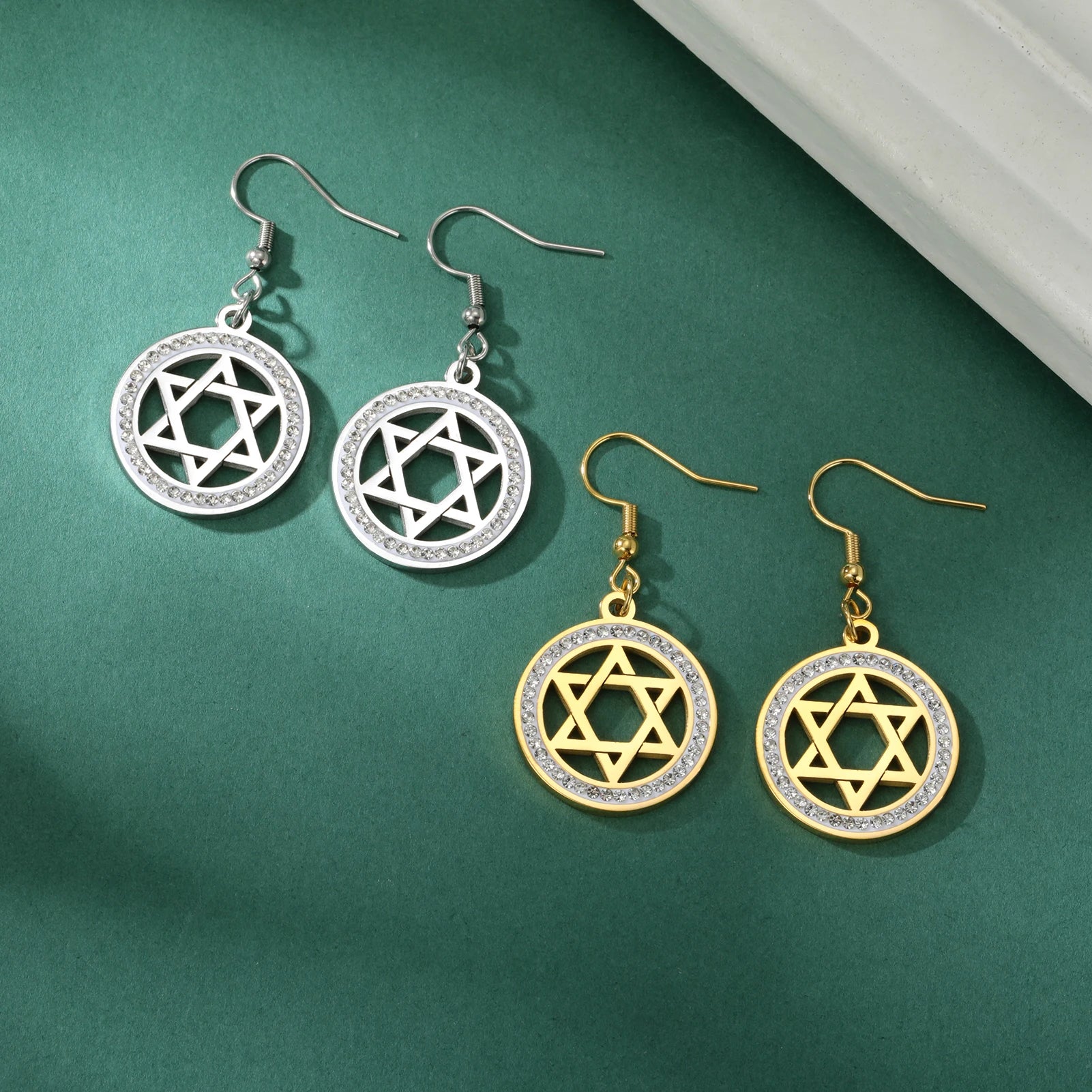LIKGREAT Stern von David Edelstahl Vintage Halskette klar Zirkon runde Anhänger Halsketten Schmuck Hochzeits geschenk für Frauen Männer