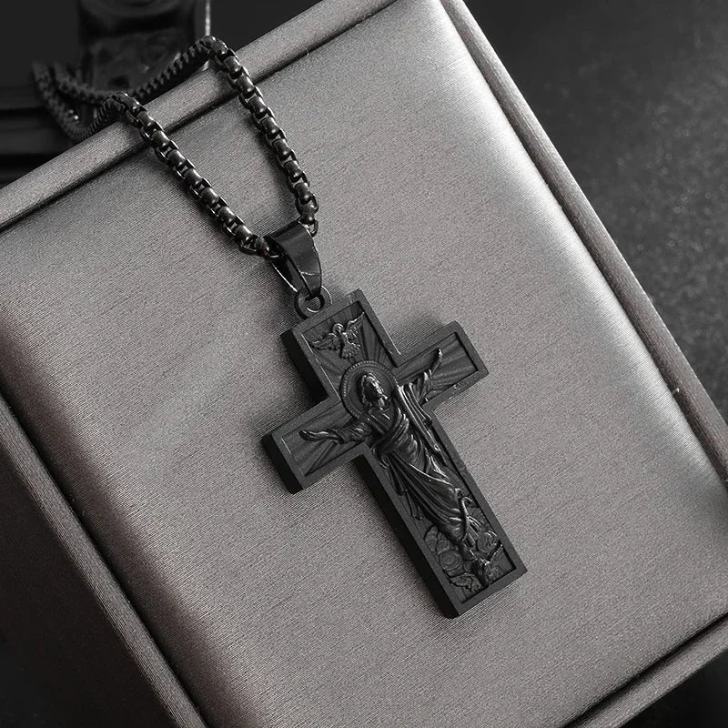 Herren-Kreuz-Halskette, Edelstahl, silberfarben, Glaube, Kreuz, Bibelvers, Erkennungsmarke, Anhänger, Halskette, Geburtstagsgeschenke für Jungen