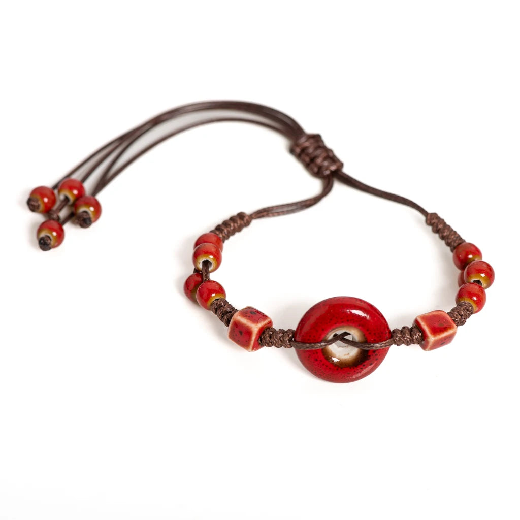 Handgefertigtes glasiertes Keramik-Armband mit Friedensschnalle, verstellbarer Vintage-Boho-Schmuck – S02-013