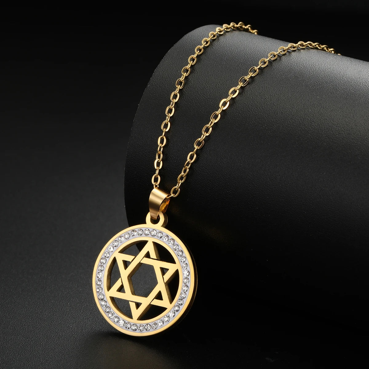 LIKGREAT Stern von David Edelstahl Vintage Halskette klar Zirkon runde Anhänger Halsketten Schmuck Hochzeits geschenk für Frauen Männer