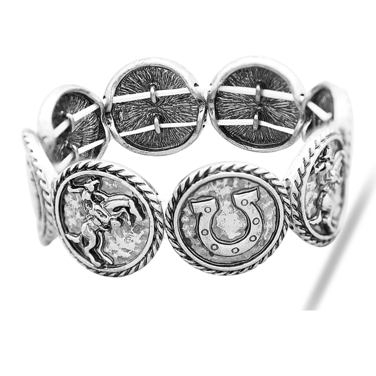 RechicGu Vintage Armband für Frauen Western Cowboy Sattel Rennen Pferd Schuh Rodeo Stretch Armreif Boho Mode Schmuck Dropshipping