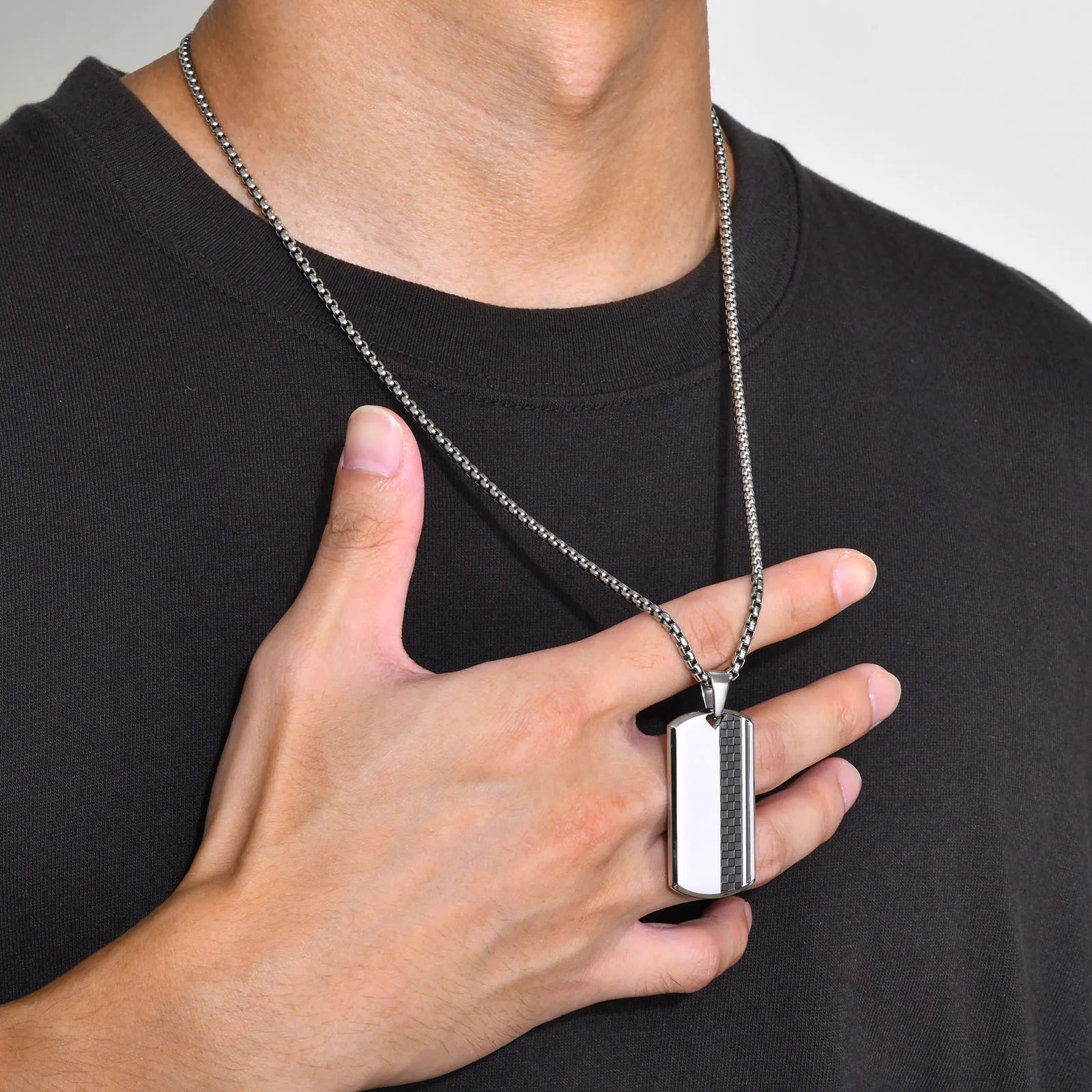 Vnox Herren-Halskette mit Erkennungsmarken-Anhänger aus Edelstahl, geometrische Hundemarken-Halsketten, Geschenk für Ihn, Schmuck
