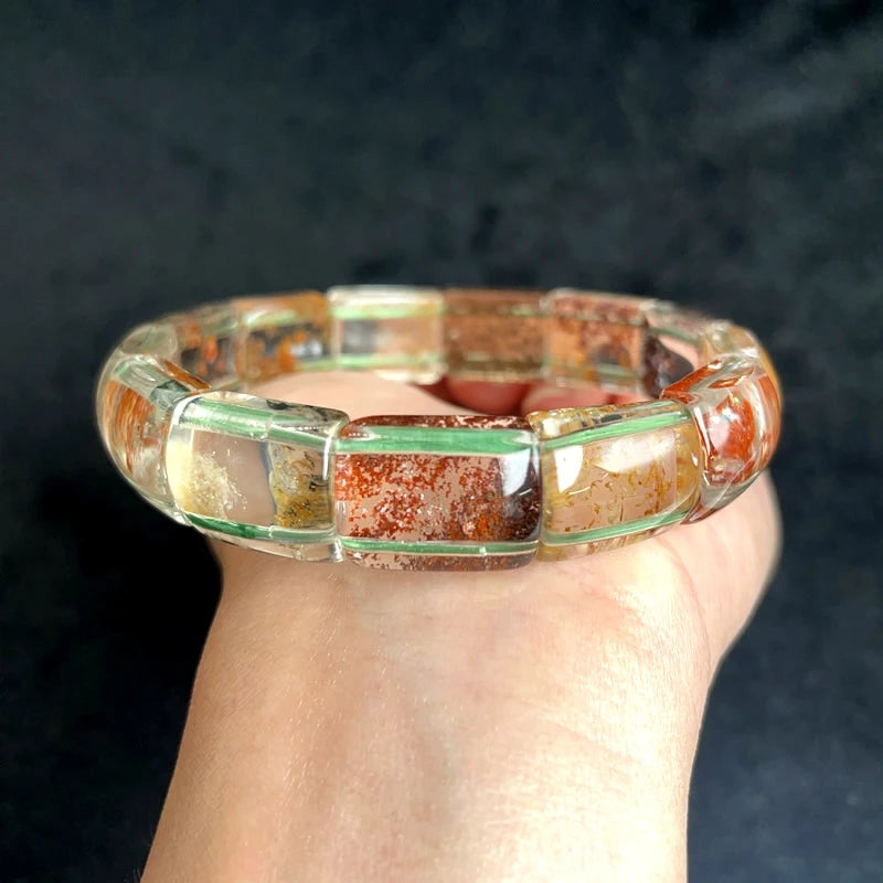 Neues farbiges Naturstein-Vier-Jahreszeiten-Geist-Kristall-Quarz-rechteckiges Armband für Männer und Frauen, Paare, glücklicher Modeschmuck