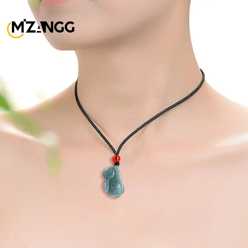 Echter natürlicher Jadeit, blaues Wasser, Jade-Kaninchen, dreidimensionaler Sternzeichen-Kaninchen-Jade-Anhänger, niedlicher Damen-Anhänger, verheißungsvolle Objekte