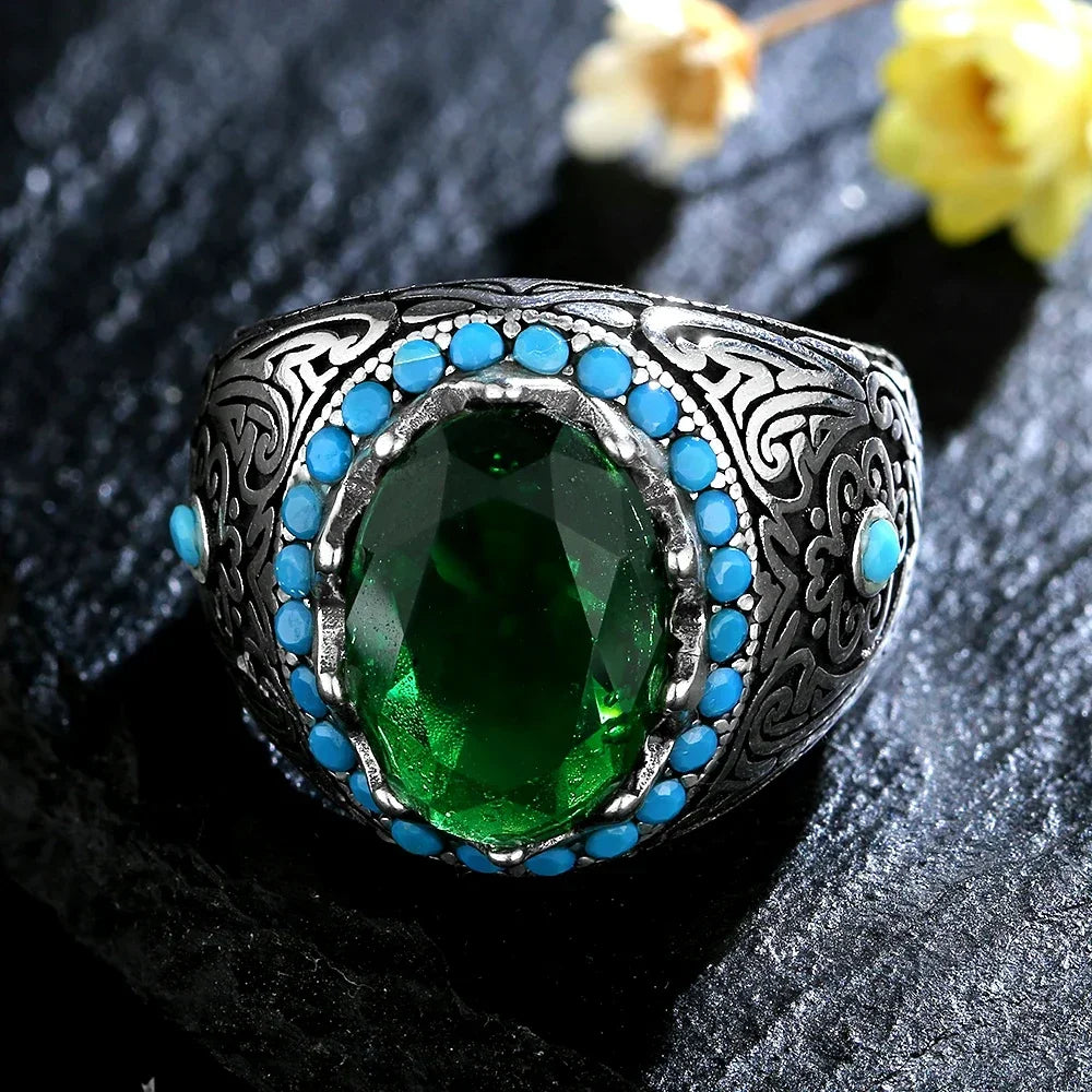 Silberring für Männer und Frauen, blauer Zirkon-Fingerring, Vintage-Edelschmuck, Aquamarin-Edelstein-Schmuck, Geschenk