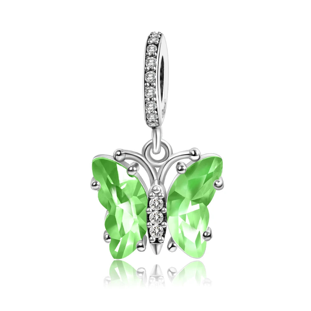 Grüner Schildkröten-Anhänger aus 925er-Sterlingsilber und blauer Schmetterling, baumelnder Charm, passend für Schlangenarmband, Boutique-Halskette, exquisite Geschenke