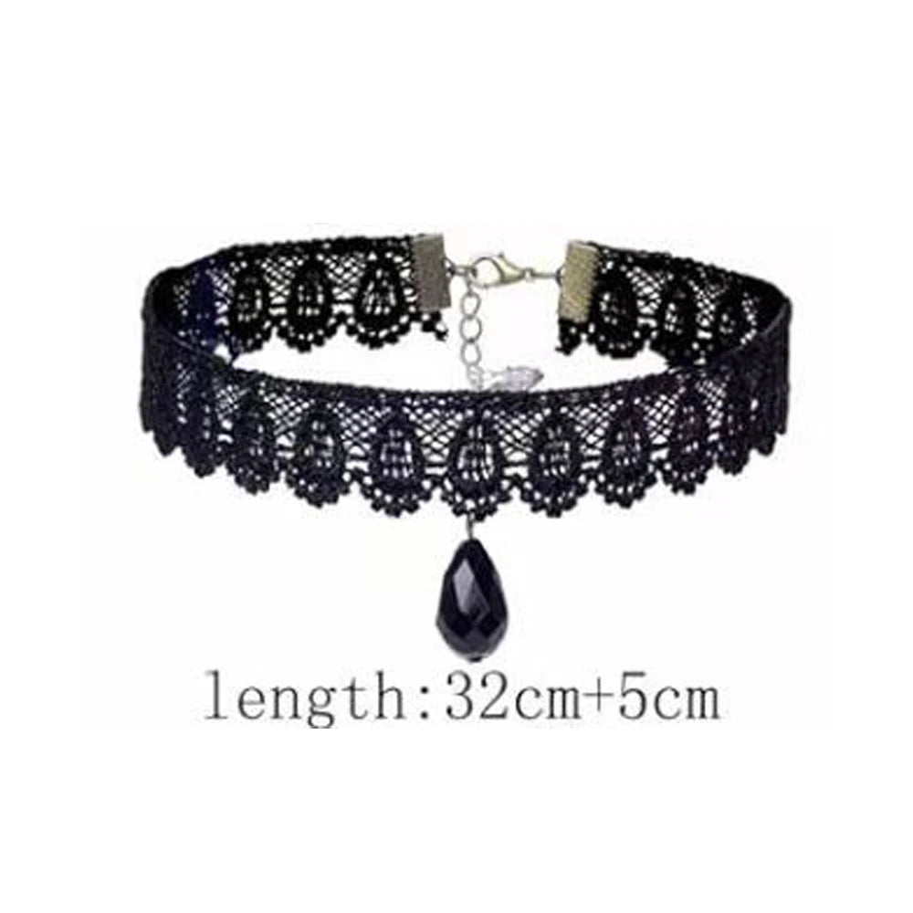 Neo-Gothic Punk Schwarz Sexy Spitze Halskette Für Frauen Mode Retro Schlüsselbein Kette Halloween Kragen Halsband Steampunk Geschenke