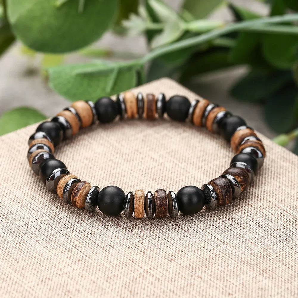 1PC Pulseras Hombre Vintage Tribal Holz Perlen Mann Armbänder Pulseiras Masculina Lava Stein Perlen Männliche Armbänder Homme